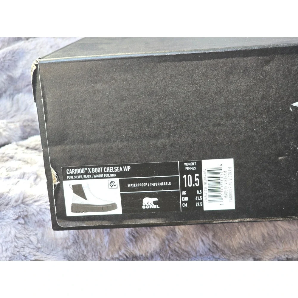 NWB Sorel Caribou X Boot Chelsea WP Waterproof Silver Black Women's‎ Size 10.5